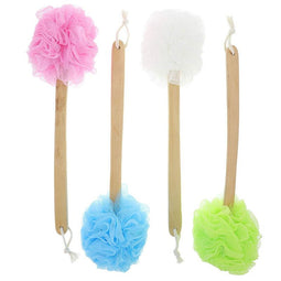 Juvale Bath Shower Body Wash Puff with Long Handle (4 Pack) 4 Colors