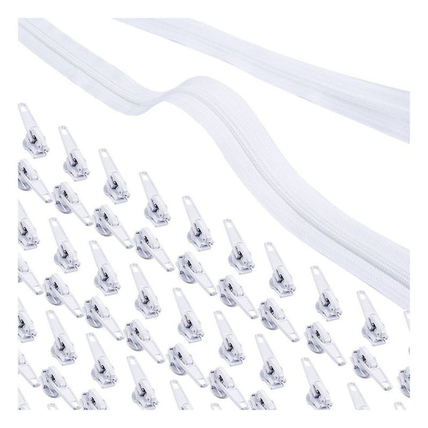 Size 5 Nylon Coil Zippers with 50 Zipper Sliders (White, 1.2 In x 50 Yards)