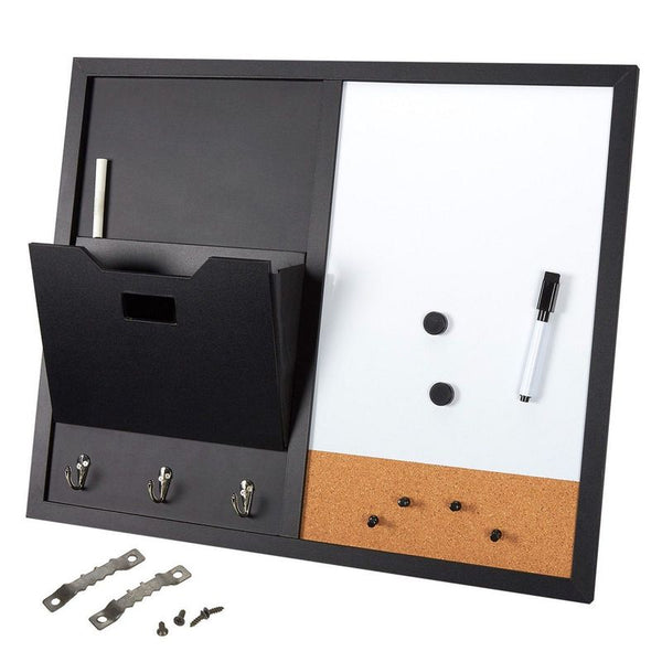 Juvale Message Center & Wall Mounted Organizer, with Whiteboard, Chalkboard, Mail Sorter, Cork Board, Key Hooks & Magnets (22 x 18 in.)