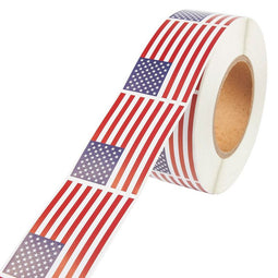 Patriotic American Flag Sticker Roll (3 x 2 in, 1000 Count)