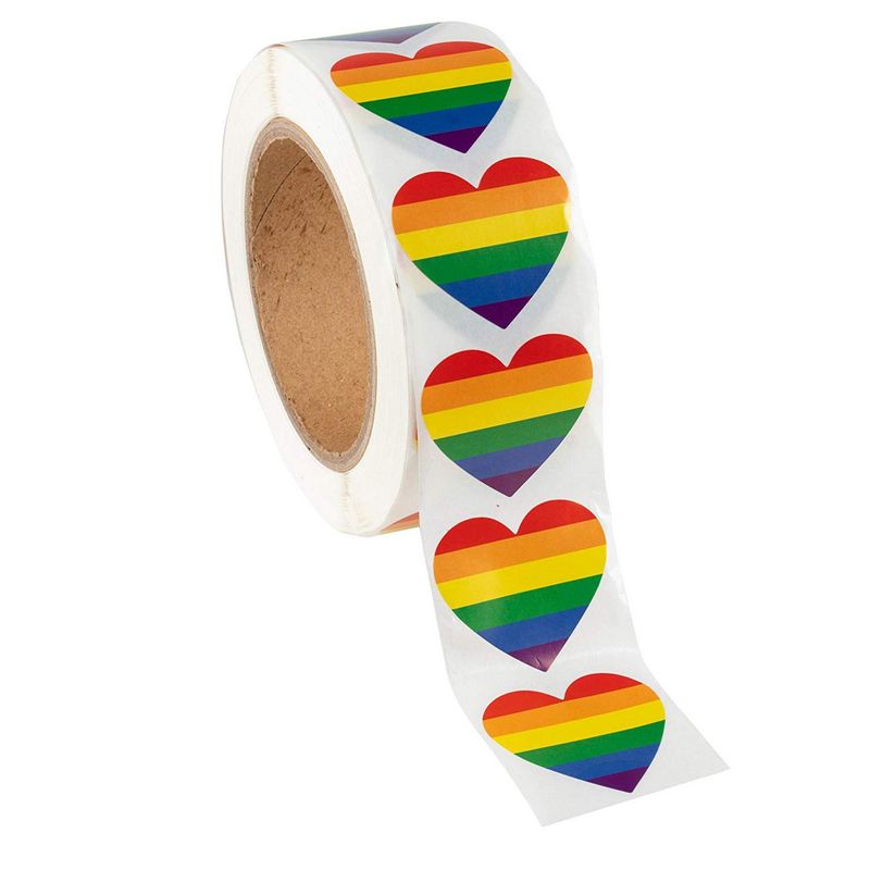 Juvale Gay Pride Self Adhesive Sticker Roll, Rainbow Heart (1.5 x 1.7 in, 1000 Pack)