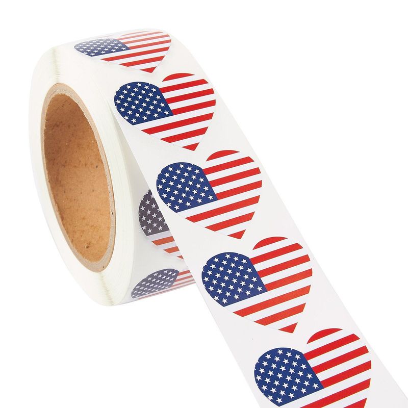 USA American Flag Heart Sticker Roll (1.7 x 1.5 in, 1000 Count)