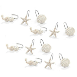 Ocean Shower Curtain Hooks, Seahorse, Starfish, and Seashell (12 Pieces)