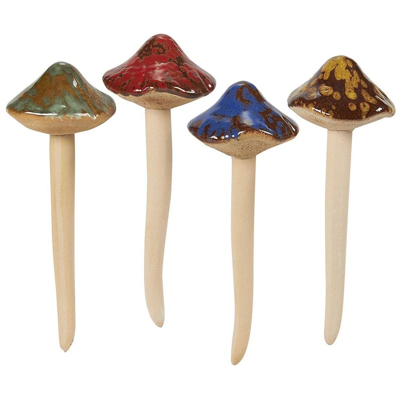 Miniature Ceramic Mushroom, Garden Decorations (2 x 5.3 in, 4 Pack)