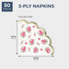 Vintage Floral Paper Napkins with Scalloped Edges (4.9 x 4.7 Inches, 50 Pack)