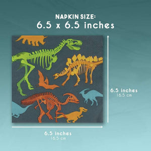 Dino Napkins - 100-Pack Dinosaur Fossil Skeleton Disposable Paper Napkins, Kids Birthday Dinosaur Party Supplies, Luncheon Size Folded 6.5 x 6.5 Inches