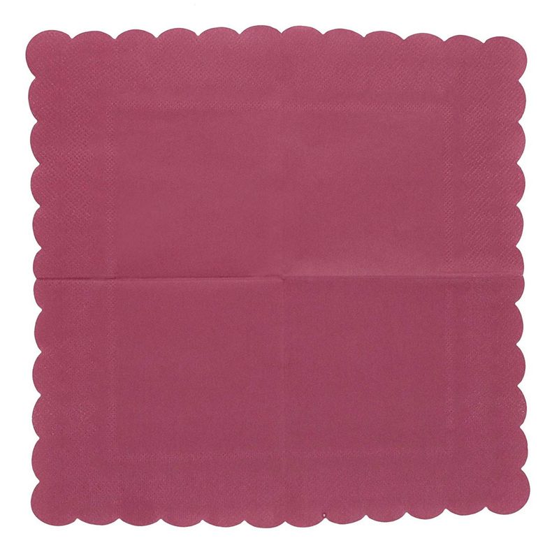 Scalloped Edge Cocktail Napkins (5 x 5 In, Burgundy, 100-Pack)