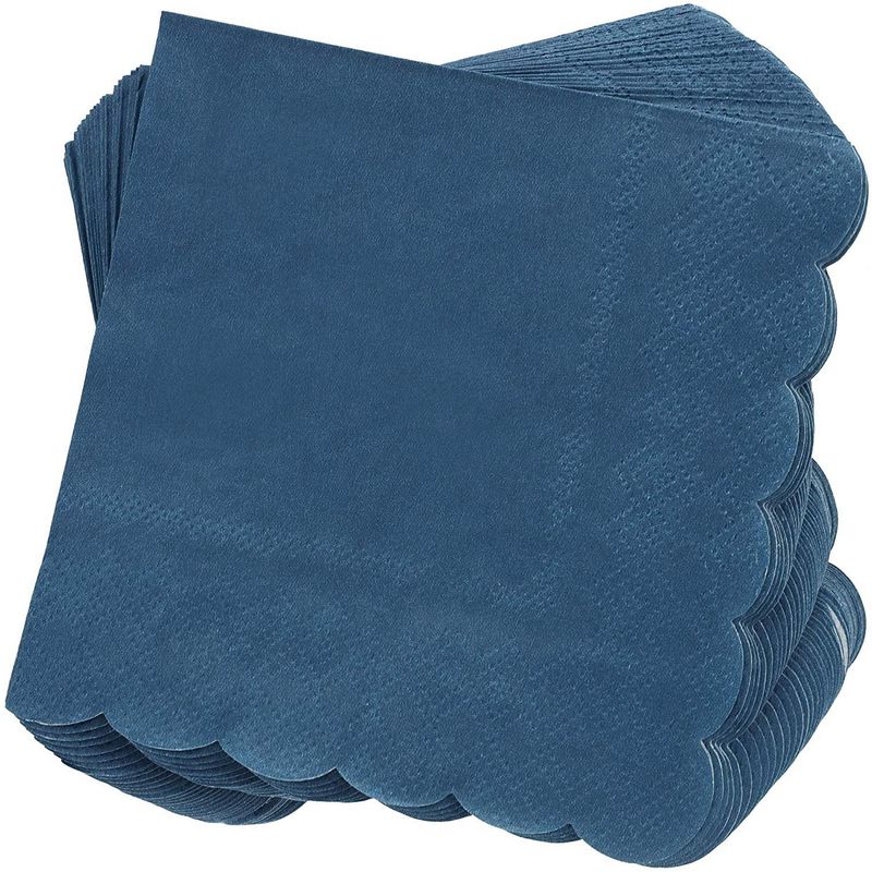 Scalloped Party Cocktail Napkins (5 x 5 In, Dark Blue, 100-Pack)