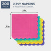 Juvale 2-Ply Paper Cocktail Napkins, Scalloped Edge, Tropical Colors (200 Pack)