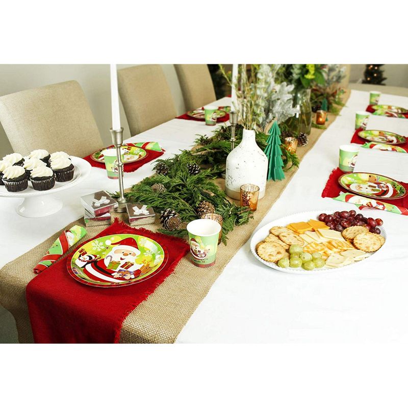 Santa Dinnerware Set, Paper Plates, Plastic Cutlery, Cups, and Napkins (Serves 24, 144 Pieces)