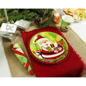 Santa Dinnerware Set, Paper Plates, Plastic Cutlery, Cups, and Napkins (Serves 24, 144 Pieces)