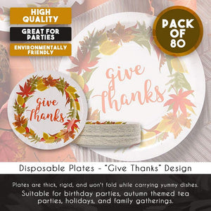 Give Thanks Paper Plates for Thanksgiving Party (9 In, 80 Pack)
