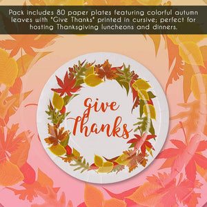 Give Thanks Paper Plates for Thanksgiving Party (9 In, 80 Pack)