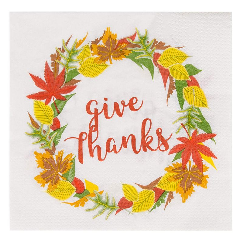 Give Thanks White Paper Napkins for Thanksgiving Party (6.5 x 6.5 In, 100 Pack)