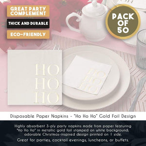 Christmas Party Supplies Ho, Ho, Ho, Gold Foil Paper Napkins (5 x 5 In, 50 Pack)