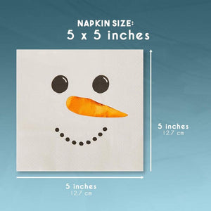 Snowman Holiday Napkins, Christmas Party Decorations (White, 5 x 5 In, 50 Pack)