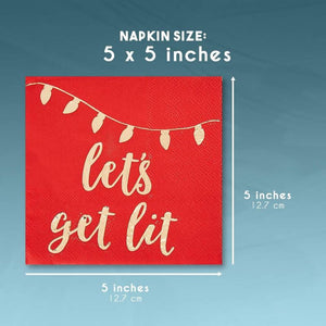 Christmas Party Supplies Lets Get Lit, Paper Napkins (Red, 5 x 5 In, 50 Pack)