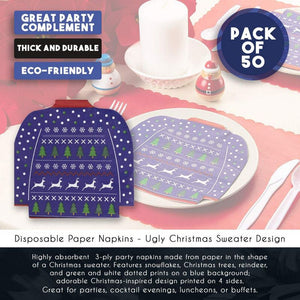 Ugly Sweater Paper Napkins, Christmas Holiday Party Supplies (6.5 x 6.3 In, 50 Pack)