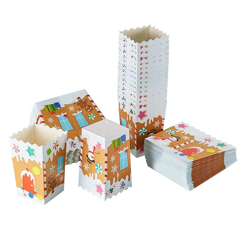 Gingerbread Popcorn Boxes for Christmas Party (3.3 x 5.5 x 3.3 In, 100 Pack)