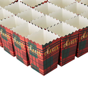 Cheers Plaid Popcorn Boxes for Holiday Parties and Movies (3.3 x 5.5 in, 100 Pack)