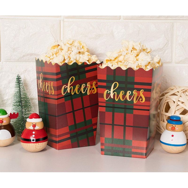 Cheers Plaid Popcorn Boxes for Holiday Parties and Movies (3.3 x 5.5 in, 100 Pack)