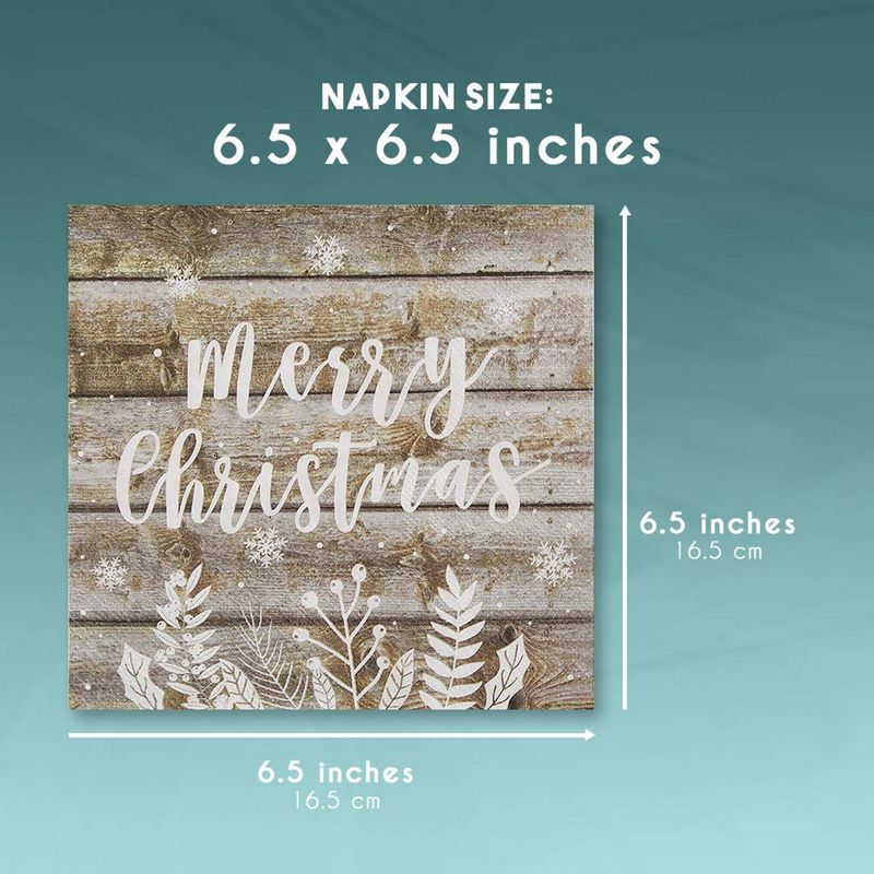 Merry Christmas Party Decorations, Wood Panel Napkins (6.5 x 6.5 In, 100 Pack)
