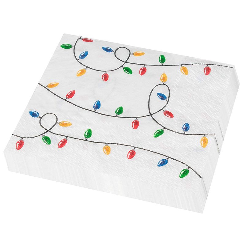 Holiday Light Paper Napkins, Christmas Party Supplies (White, 6.5 x 6.5 In, 100 Pack)