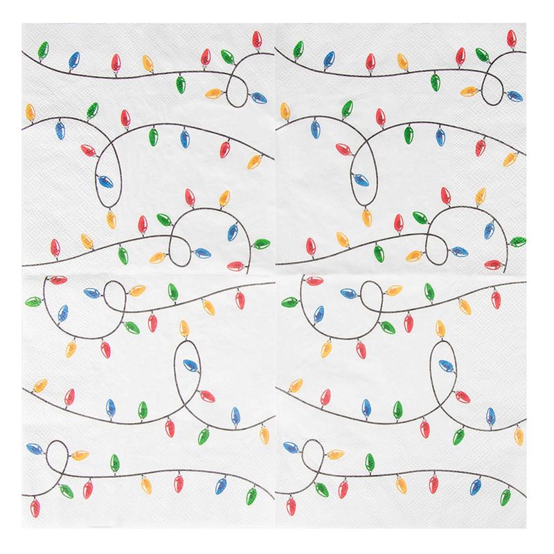 Holiday Light Paper Napkins, Christmas Party Supplies (White, 6.5 x 6.5 In, 100 Pack)