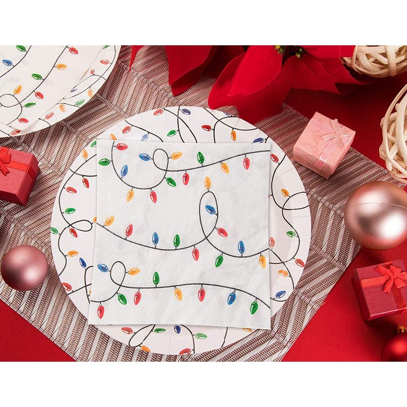 Holiday Light Paper Napkins, Christmas Party Supplies (White, 6.5 x 6.5 In, 100 Pack)