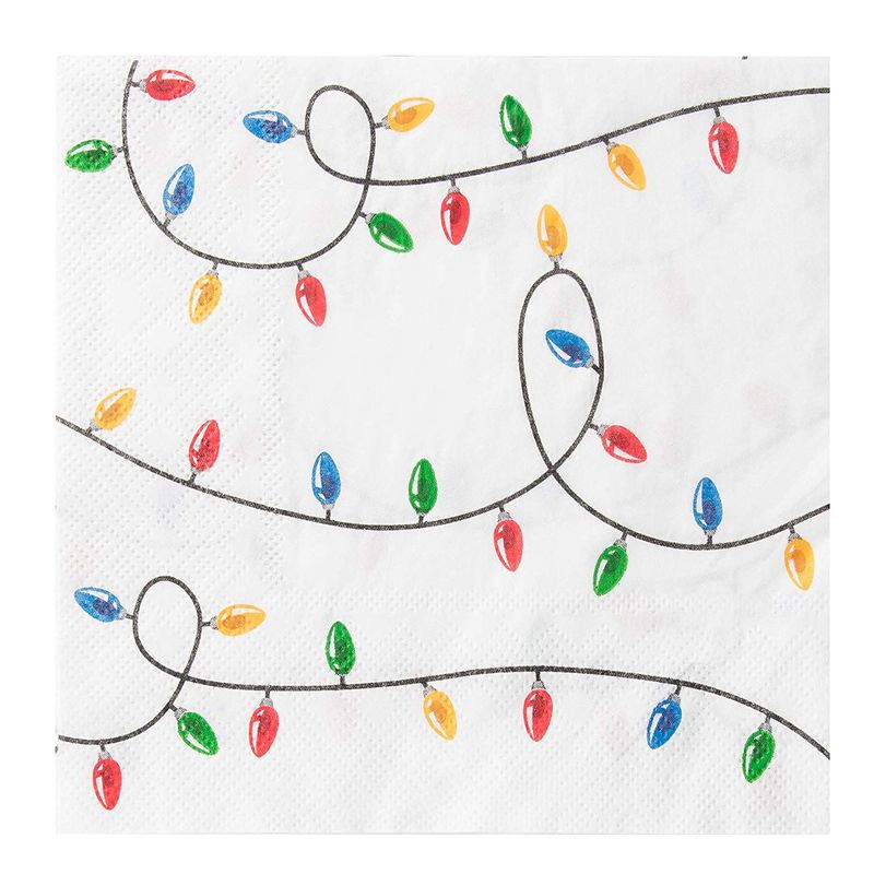 Holiday Light Paper Napkins, Christmas Party Supplies (White, 6.5 x 6.5 In, 100 Pack)