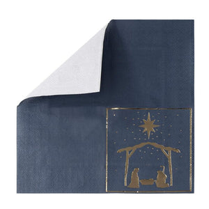 Christmas Party Decorations, Nativity of Jesus Napkins (5 x 5 In, Navy Blue, 50 Pack)
