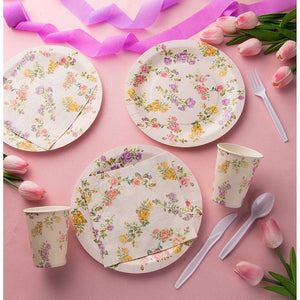 80-Pack Vintage-Style Floral Paper Plates, 9 Inch for Tea Party, Wedding,  Bridal, Baby Shower 