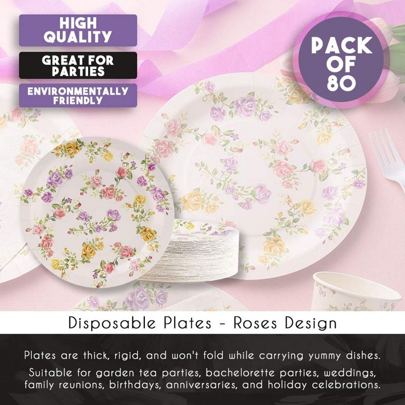 Floral Paper Plates, Watercolor Flowers (9 in., 80 Pack)