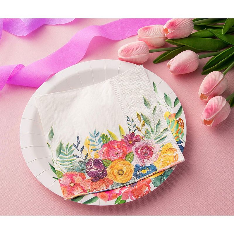 Floral Paper Napkins for Bridal Shower, Birthday Party (6.5 Inches, 100 Pack)