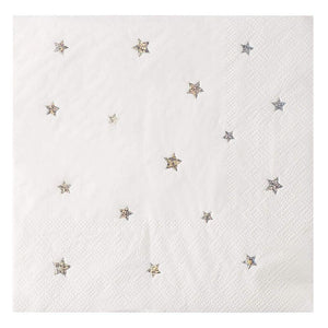Silver Glitter Star Printed Paper Napkins for Graduation, Birthday Party (6.5 In, 50 Pack)