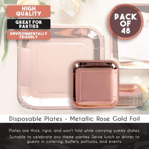 Rose Gold Party Supplies, Pink Paper Plates (9 x 9 In, 48-Pack)