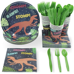 Dinosaur Party Supplies, Disposable Dinnerware Set (Serves 24, 144 Pieces)