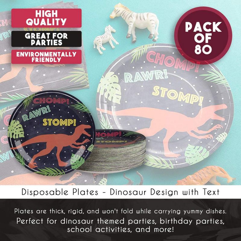 80 Pack of Dinosaur Plates for Dinosaur Birthday Party Supplies (9 Inches)