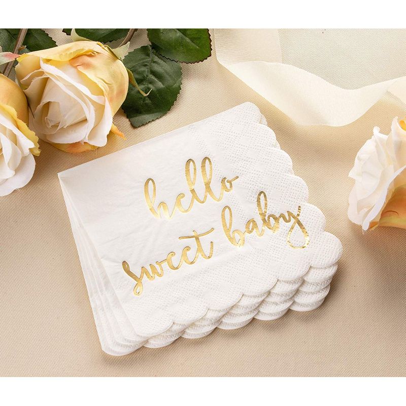 Juvale Scalloped Edged Baby Shower Party Napkins (5 x 5 in, Gold Foil, 50-Pack)