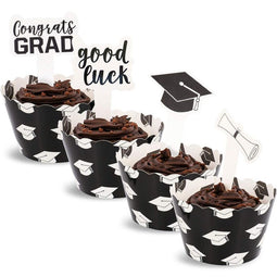 Graduation Party Supplies, Cupcake Wrappers and Cake Toppers (100 Pieces)
