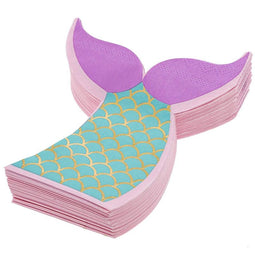 Mermaid Tail Paper Napkin for Birthday Party (5 x 5 Inches, 50 Pack)