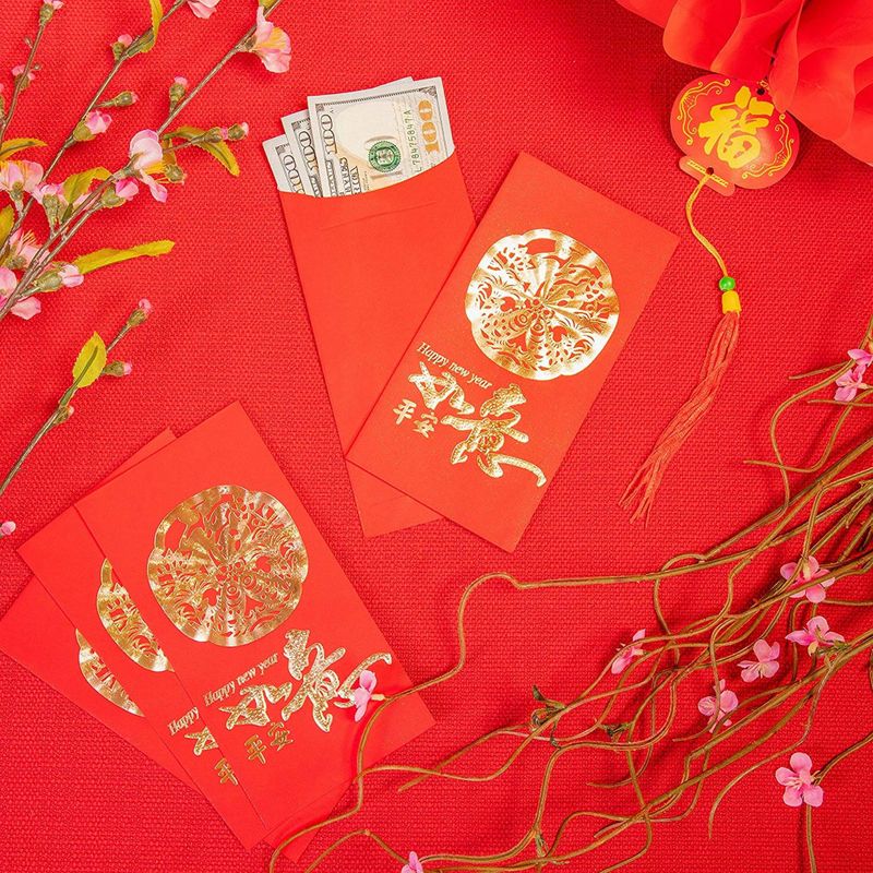 Chinese Red Money Envelopes for Lunar New Year, Good Luck (3.5 x