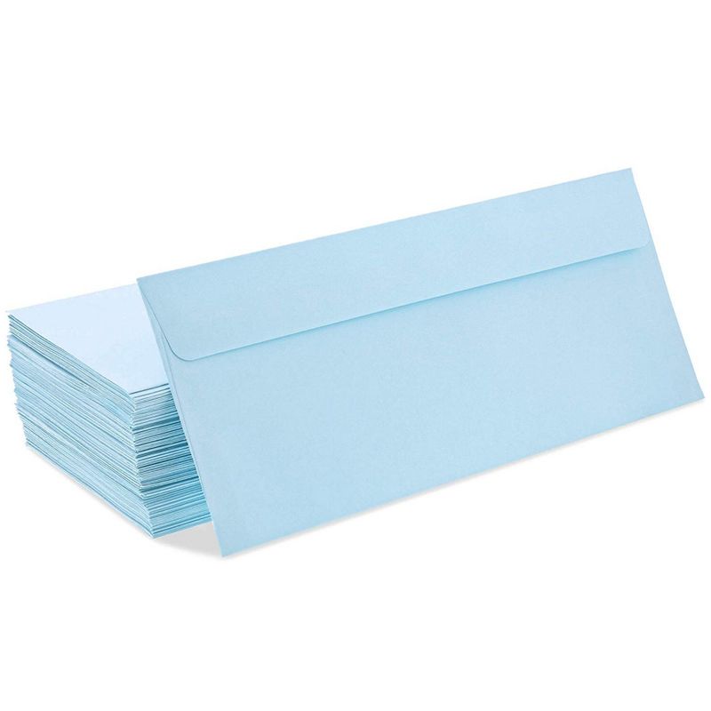 Juvale 100 Pack #10 Light Blue Square Flap Business Envelopes - 4 1/8 x 9 1/2 Inches