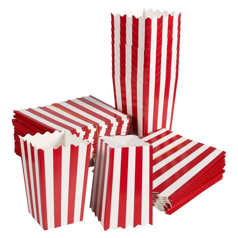 Small Striped Popcorn Boxes for Movie Night, Birthday Party (3 x 4 In, 100 Pack)