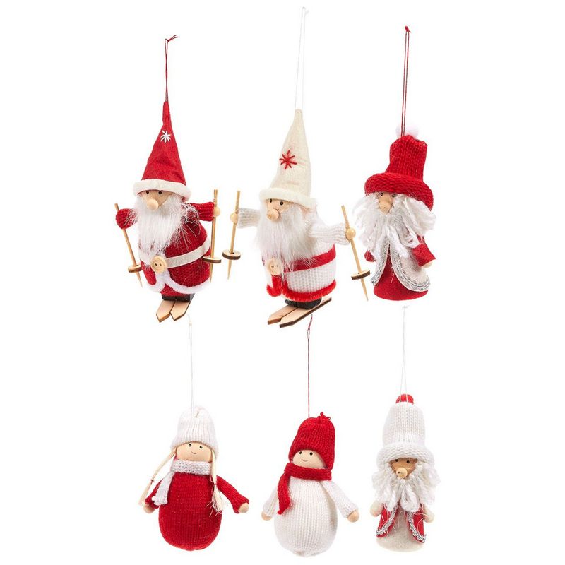 Juvale Set of 6 Christmas Tree Ornaments - Rustic Holiday Figures, Old Fashioned Christmas Decorations, Xmas Ornaments, Red and White - 5.5 x 3.5 x 4 Inches