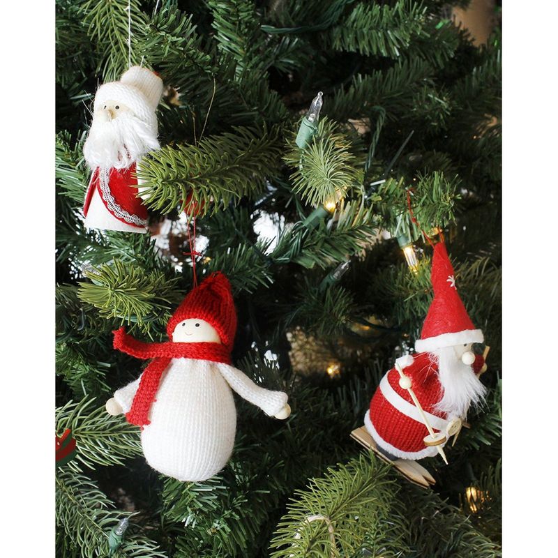 Juvale Set of 6 Christmas Tree Ornaments - Rustic Holiday Figures, Old Fashioned Christmas Decorations, Xmas Ornaments, Red and White - 5.5 x 3.5 x 4 Inches