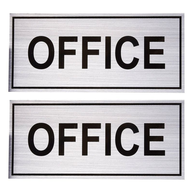 2 Pack Office Door Signs, Self-Adhesive Aluminum Silver Plates, Black Letters, 7.87 x 3.6