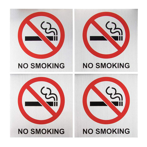 No Smoking Signs - 4-Pack Metal No Smoking Square Aluminum Signs, Self-Adhesive, Ideal for Public Spaces, Coffee Shops, Restaurants, Indoors and Outdoors, 5.5 x 5.5 Inches