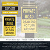 Private Road Sign - Dead End No Turn Around Property Parking Legend, Trespassers Violators Warning,  Aluminum, Yellow and Black, 18 x 12 Inches