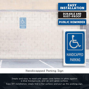 Handicap Parking Sign - No Parking on Reserved Space Warning, Aluminum, White on Blue, 18 x 12 Inches